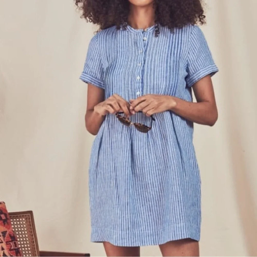 Faherty Gemina Blue Striped Linen Mini Dress XS